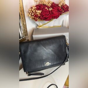 Coach Black Leather Crossbody Clutch Bag - Elegant Everyday Carry